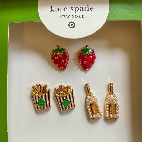 NWT Mixed Novelty Stud Earrings 3pk kate spade new york x Target Red/Green/Gold - Picture 5 of 5